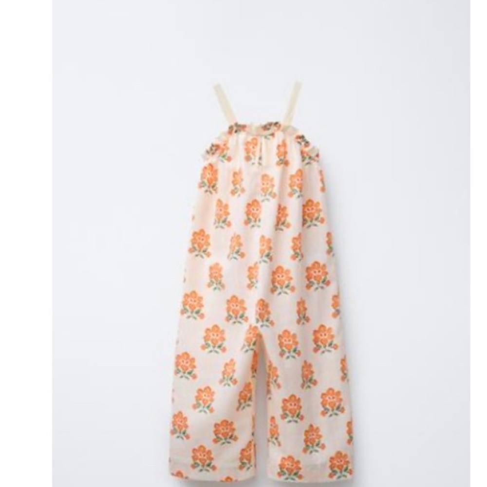Zara Kids Floral One Piece - Orange and Cream